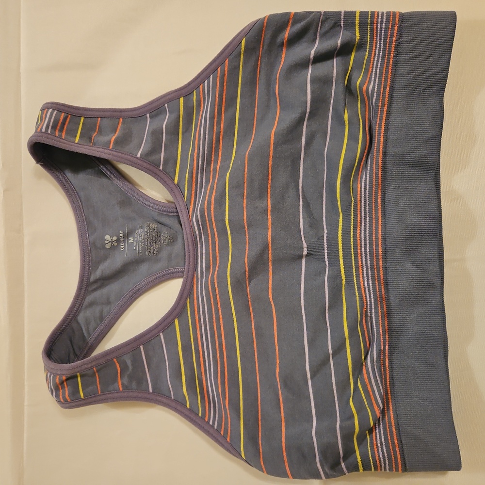 Old Navy gray striped, athletic support bra, size medium